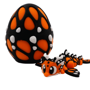 jajko niespodzianka z flexi smokiem – 10cm, czarno pomarańczowe | druk 3d