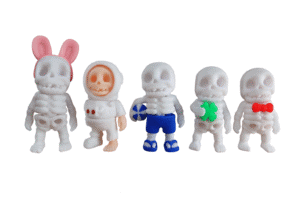figurki szkieletów królik, astronauta, plażowicz, szczęściarz, elegancik